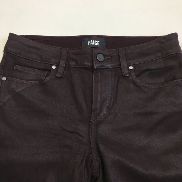 PAIGE Premium Denim Dark Plum Coated Verdugo Ankle 5 Pocket Logo Hardware Jeans - Picture 4 of 10